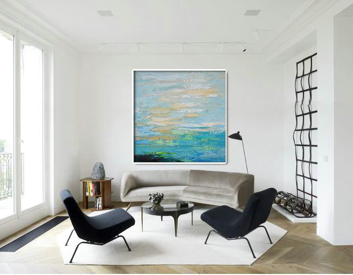 Handmade Large Contemporary Art,Oversized Contemporary Art,Large Paintings For Living Room,Blue,Maize-Yellow,Green.etc